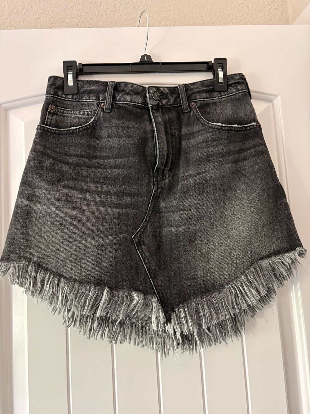 We The Free Washed Black Frayed Hem Denim Mini Skirt